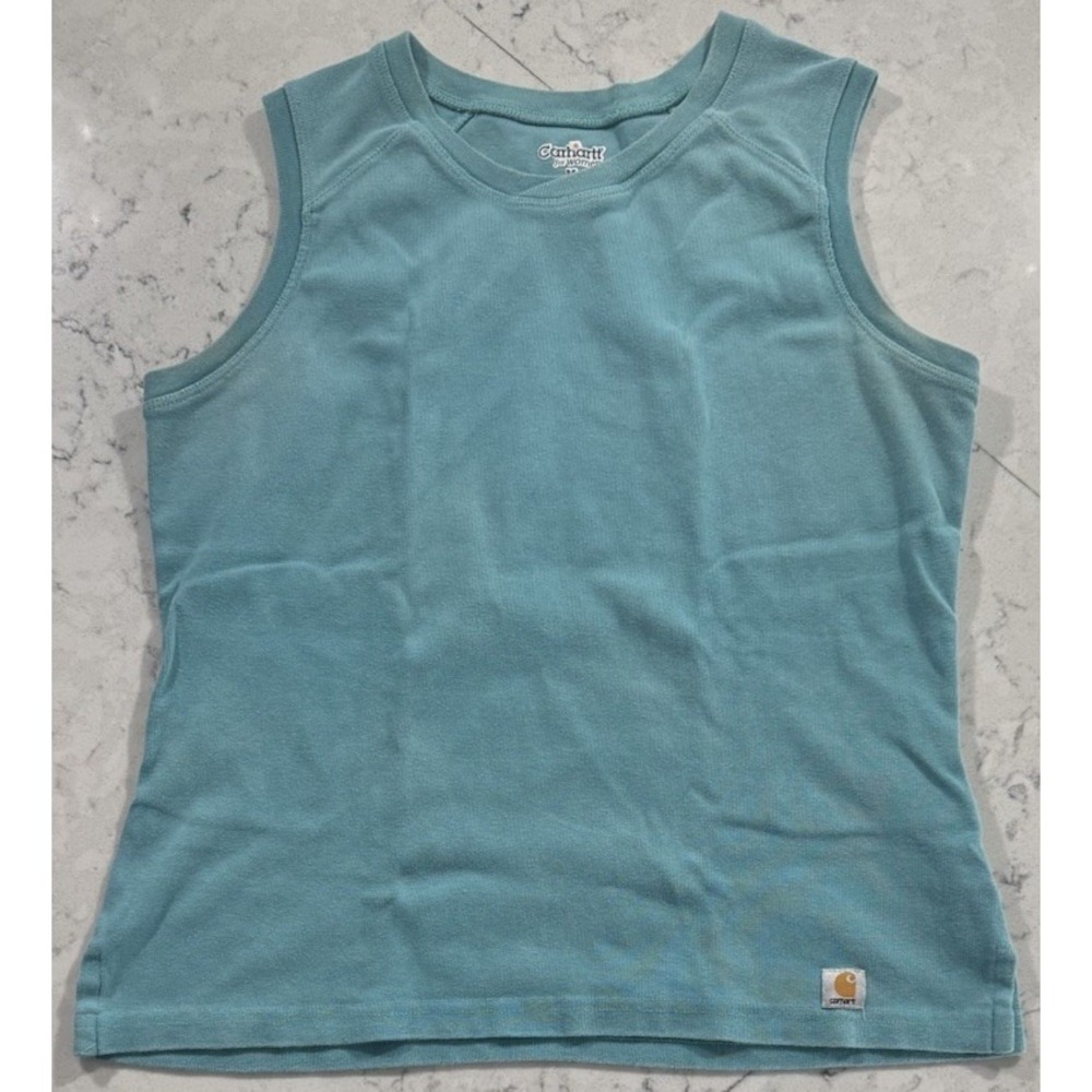 Vintage Carhartt Tank Top Womens Medium 8-10 Turquoise 100% Cotton WK008